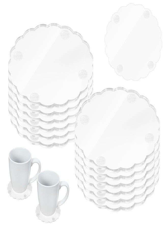 Stuffygreenus 12 Pcs Scalloped Acrylic Coasters for Drinks Clear Coaster with Silicone Anti-Slip Dots Decorative DIY Coaster Table Protector for Home Ktchen Bar Office - Image 1